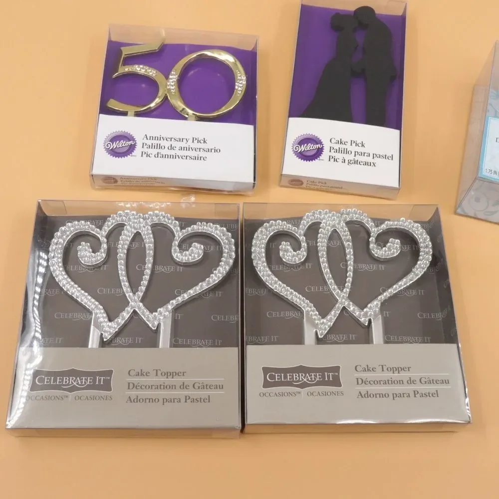 Wilton & Celebrate It Wedding Cake Topper Lot - 5pc Heart & Love Birds